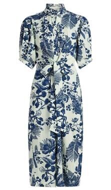 NWT VERANDAH Hand Draped Midi Shirt Dress •S•Navy Ivory Gulmohar Resort ‘26 $550